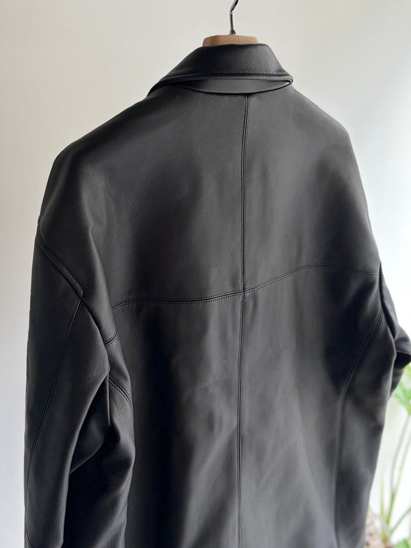 【 UNUSED 】LEATHER CAR COAT / Black