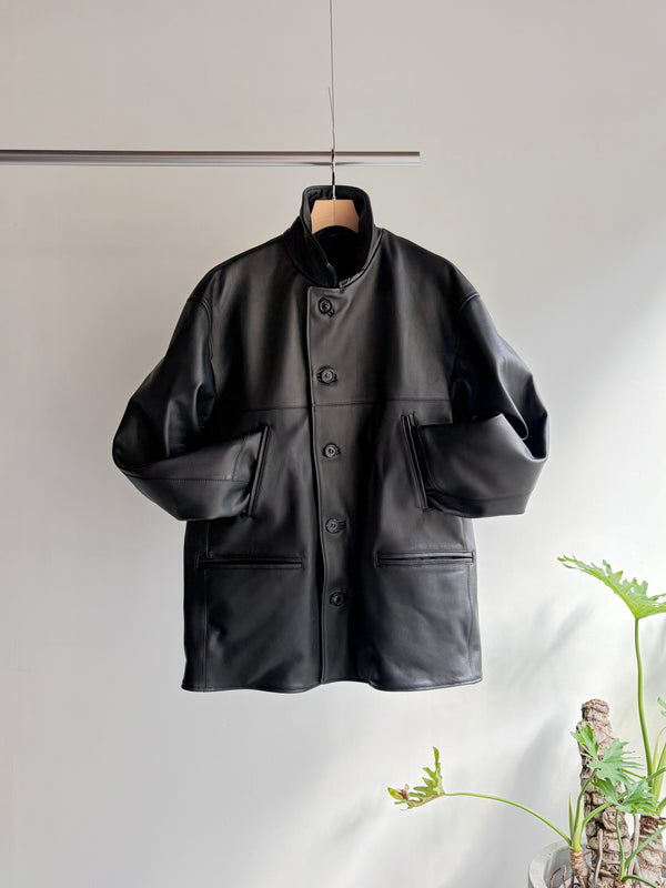 【 UNUSED 】LEATHER CAR COAT / Black