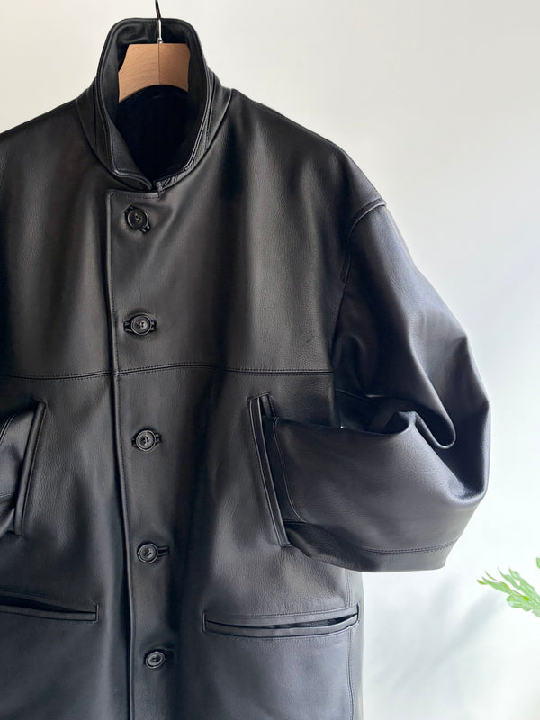 【 UNUSED 】LEATHER CAR COAT / Black