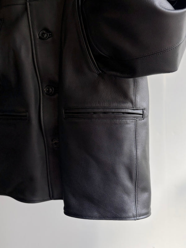 【 UNUSED 】LEATHER CAR COAT / Black