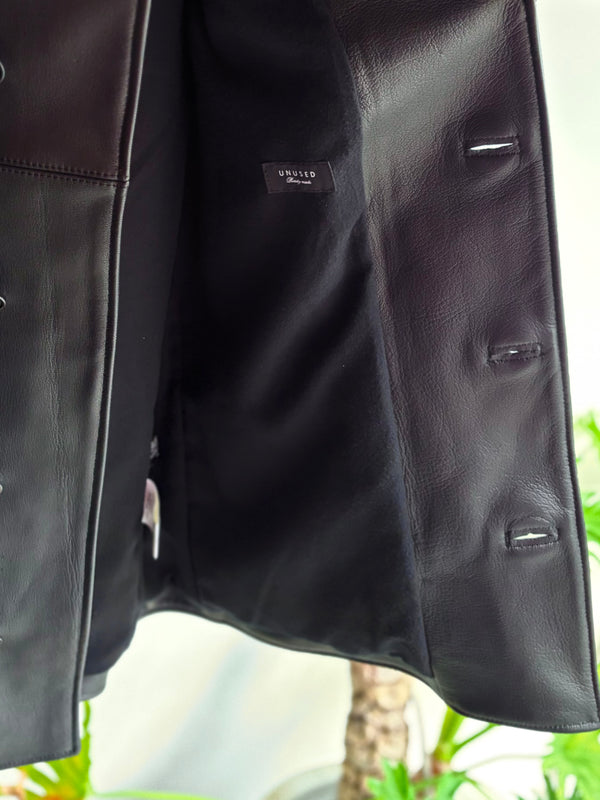 【 UNUSED 】LEATHER CAR COAT / Black