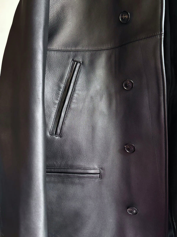 【 UNUSED 】LEATHER CAR COAT / Black