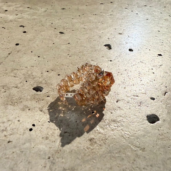 【 TIE A KNOT 】CRYSTAL BEADS RING with SILVER 925 / Beige × Beige #12