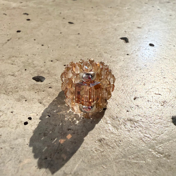 【 TIE A KNOT 】CRYSTAL BEADS RING with SILVER 925 / Beige × Beige #12