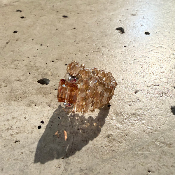 【 TIE A KNOT 】CRYSTAL BEADS RING with SILVER 925 / Beige × Beige #12