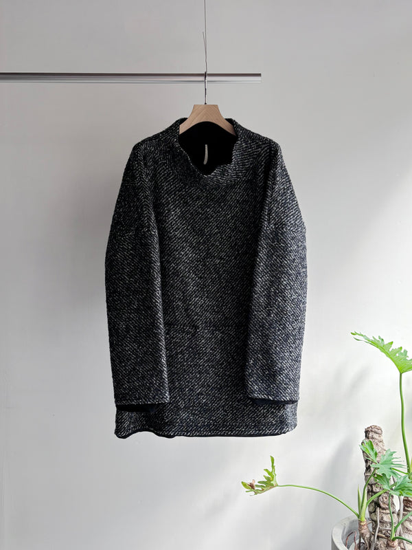 【m's braque】FULLY LINED STAND COLLAR OVERSIZED TUNIC / Black & White