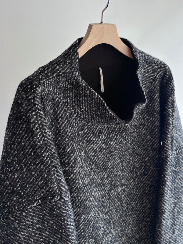 【m's braque】FULLY LINED STAND COLLAR OVERSIZED TUNIC / Black & White