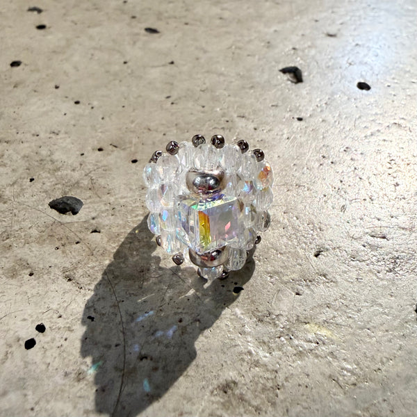 【 TIE A KNOT 】CRYSTAL BEADS RING with SILVER 925 / Clear × Clear #9
