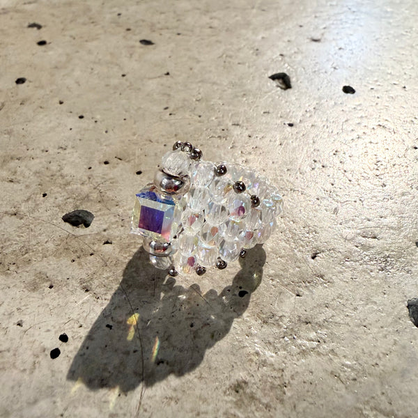 【 TIE A KNOT 】CRYSTAL BEADS RING with SILVER 925 / Clear × Clear #9