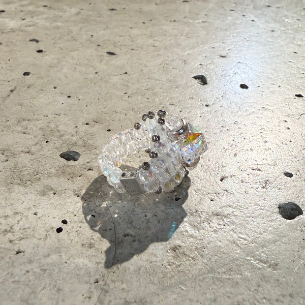 【 TIE A KNOT 】CRYSTAL BEADS RING with SILVER 925 / Clear × Clear #9