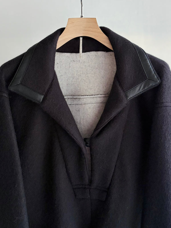 【m's braque】FAUX LEATHER TRIM OVERSIZED PULLOVER / Black