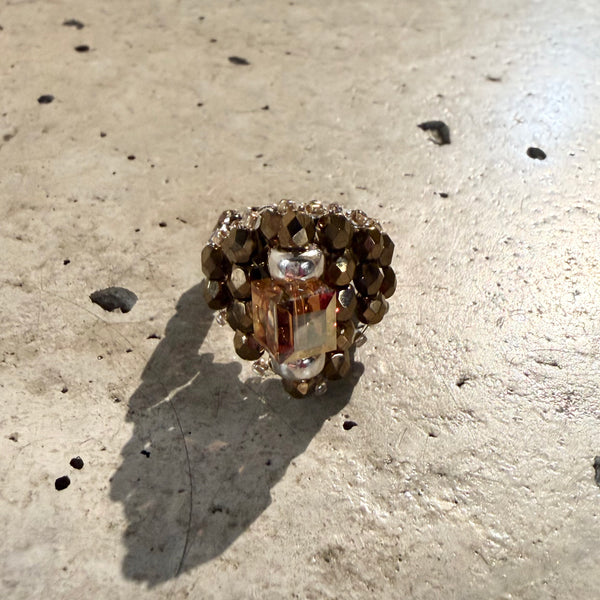 【 TIE A KNOT 】CRYSTAL BEADS RING with SILVER 925 / Sunshine × Bronze #4