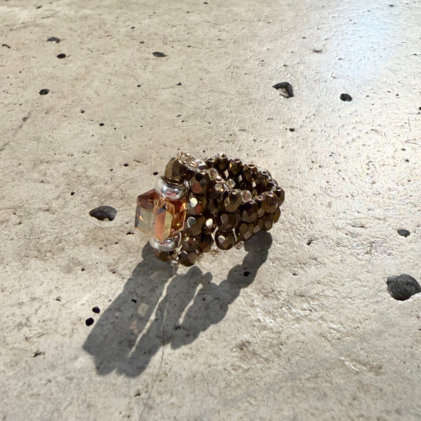 【 TIE A KNOT 】CRYSTAL BEADS RING with SILVER 925 / Sunshine × Bronze #4