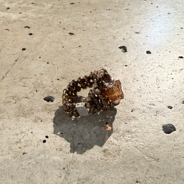 【 TIE A KNOT 】CRYSTAL BEADS RING with SILVER 925 / Sunshine × Bronze #4