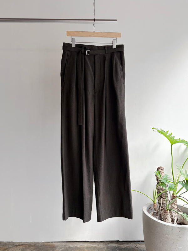 【 m's braque 】BELTED BAGGY PANTS / Brown Stripe