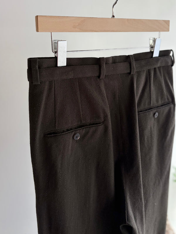 【 m's braque 】BELTED BAGGY PANTS / Brown Stripe