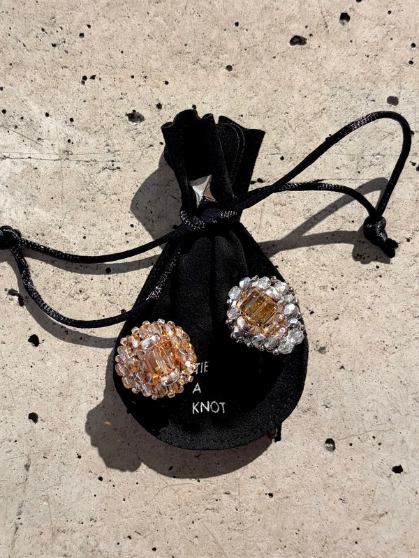 【 TIE A KNOT 】CRYSTAL BEADS RING with SILVER 925 / Beige × Beige #12