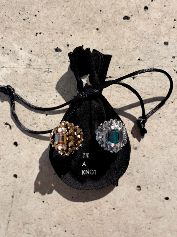 【 TIE A KNOT 】CRYSTAL BEADS RING with SILVER 925 / Sunshine × Bronze #4