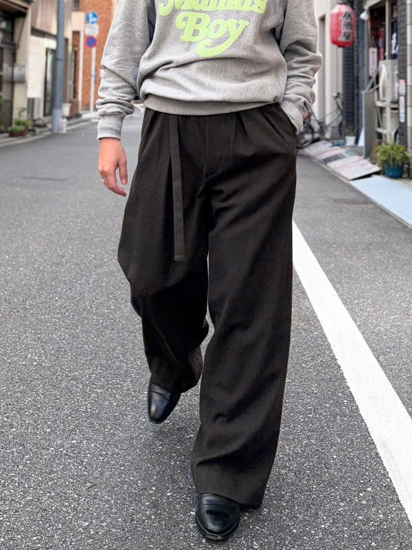 【 m's braque 】BELTED BAGGY PANTS / Brown Stripe