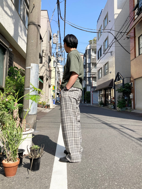 【m's braque】TUCKED BAGGY PANTS / Grey Check
