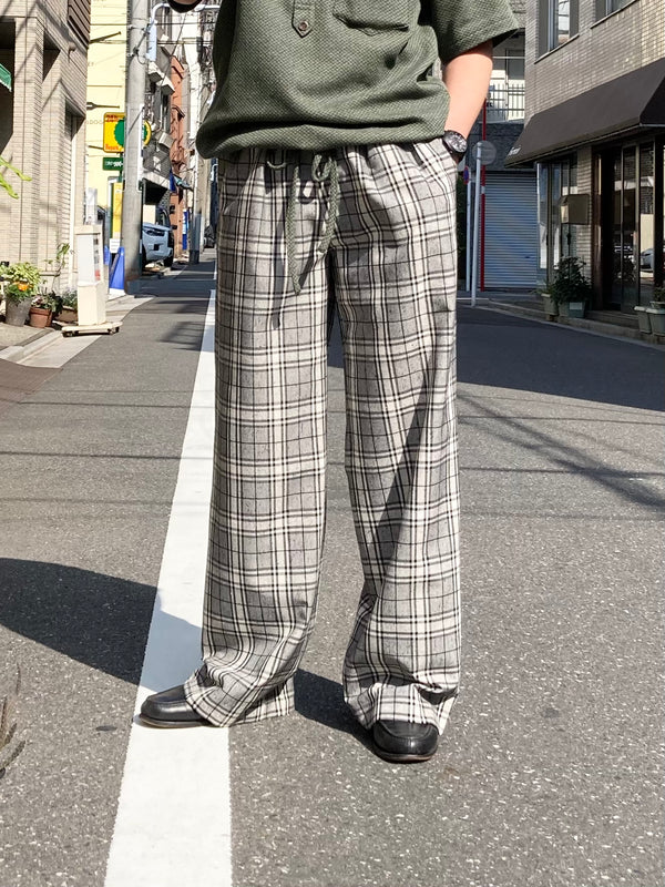 【m's braque】TUCKED BAGGY PANTS / Grey Check