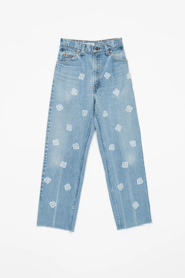【 RIVER 】LEVIS REMAKE DENIM - BACK TUCK - / White Flower