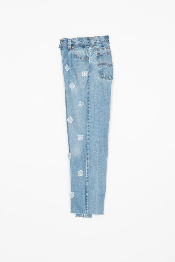 【 RIVER 】LEVIS REMAKE DENIM - BACK TUCK - / White Flower
