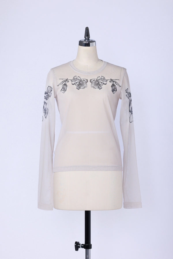 【RURI W. / ルリ】ROSE POWER NET L/S TEE  / Ivory