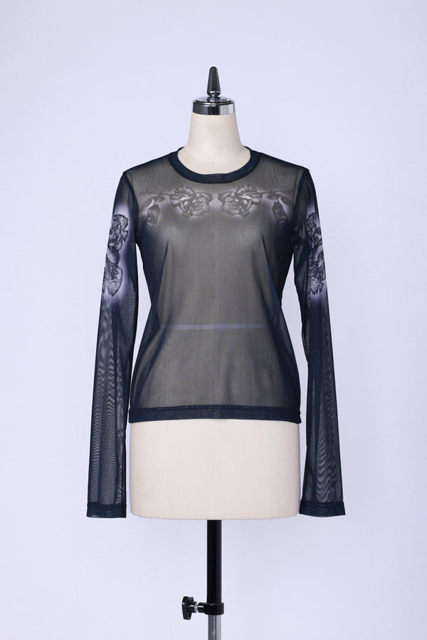 【RURI W. / ルリ】ROSE POWER NET L/S TEE  / Navy