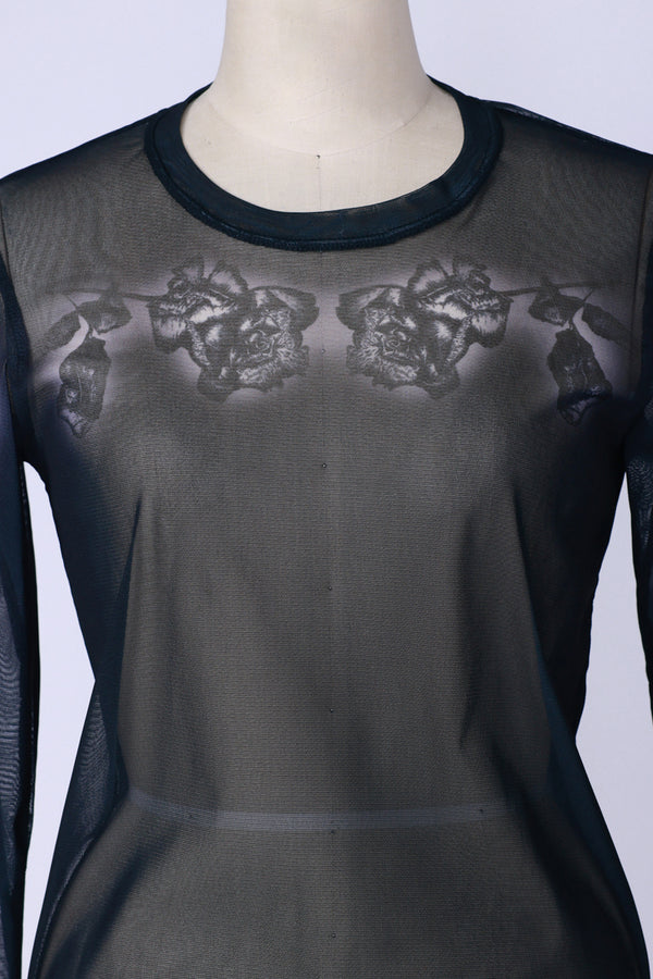 【RURI W. / ルリ】ROSE POWER NET L/S TEE  / Navy