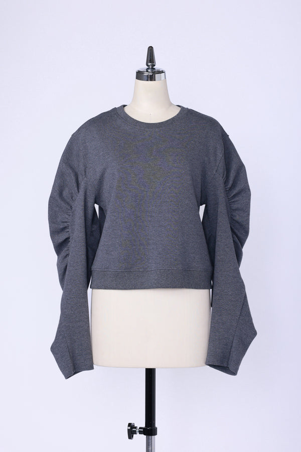 【RURI W. / ルリ】PONTE GATHERED CROPPED SWEATSHIRT / Charcoal