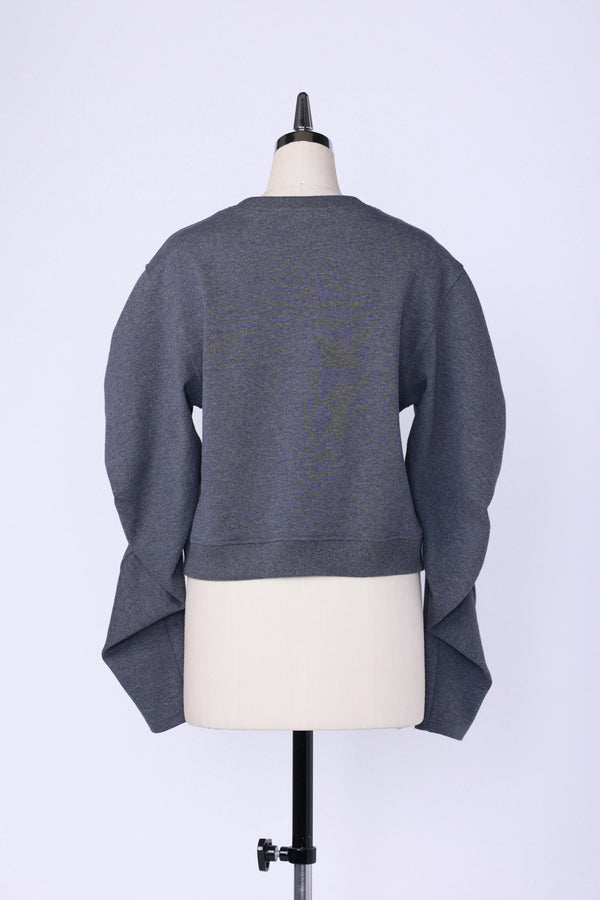 【RURI W. / ルリ】PONTE GATHERED CROPPED SWEATSHIRT / Charcoal