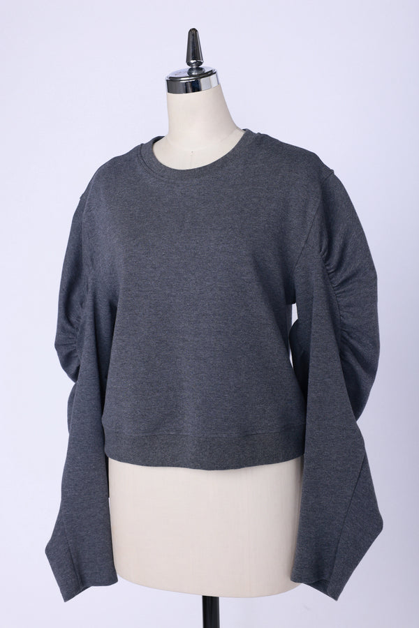 【RURI W. / ルリ】PONTE GATHERED CROPPED SWEATSHIRT / Charcoal