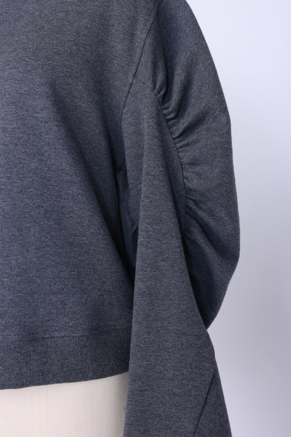 【RURI W. / ルリ】PONTE GATHERED CROPPED SWEATSHIRT / Charcoal