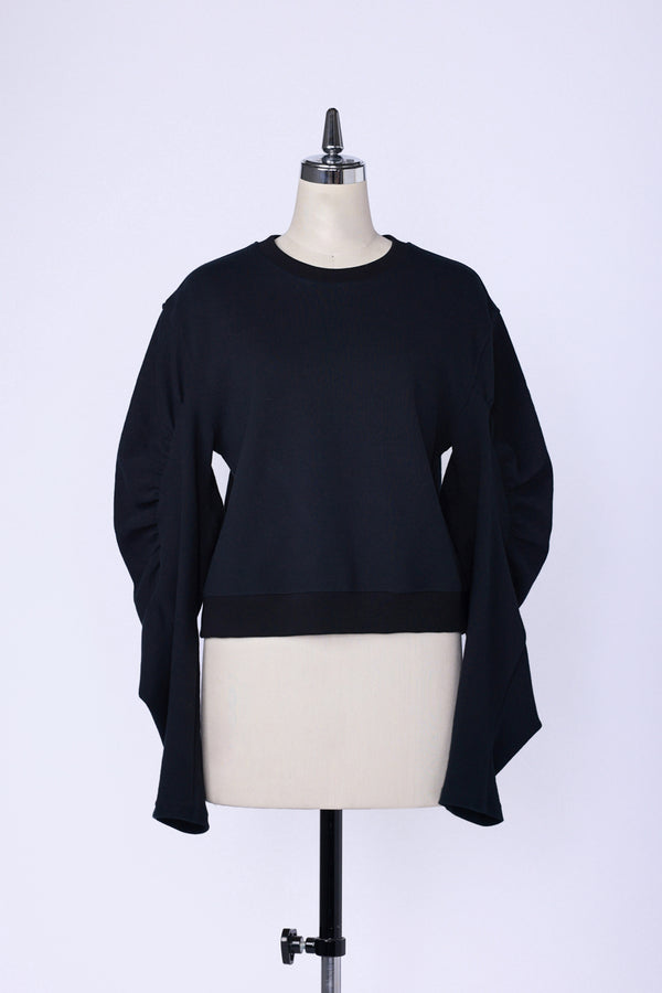 【RURI W. / ルリ】PONTE GATHERED CROPPED SWEATSHIRT / Black