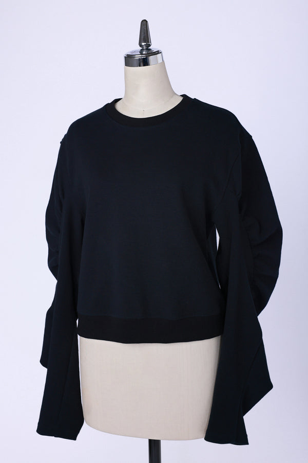 【RURI W. / ルリ】PONTE GATHERED CROPPED SWEATSHIRT / Black