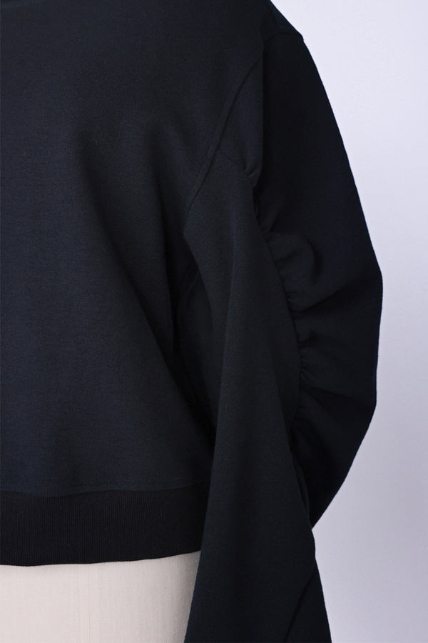 【RURI W. / ルリ】PONTE GATHERED CROPPED SWEATSHIRT / Black