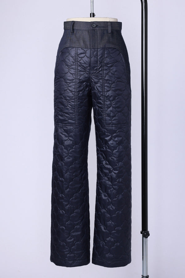 【RURI W. / ルリ】NYLON QUILTED DENIM TROUSERS / Black × Navy