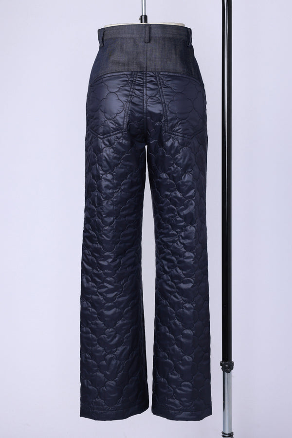 【RURI W. / ルリ】NYLON QUILTED DENIM TROUSERS / Black × Navy