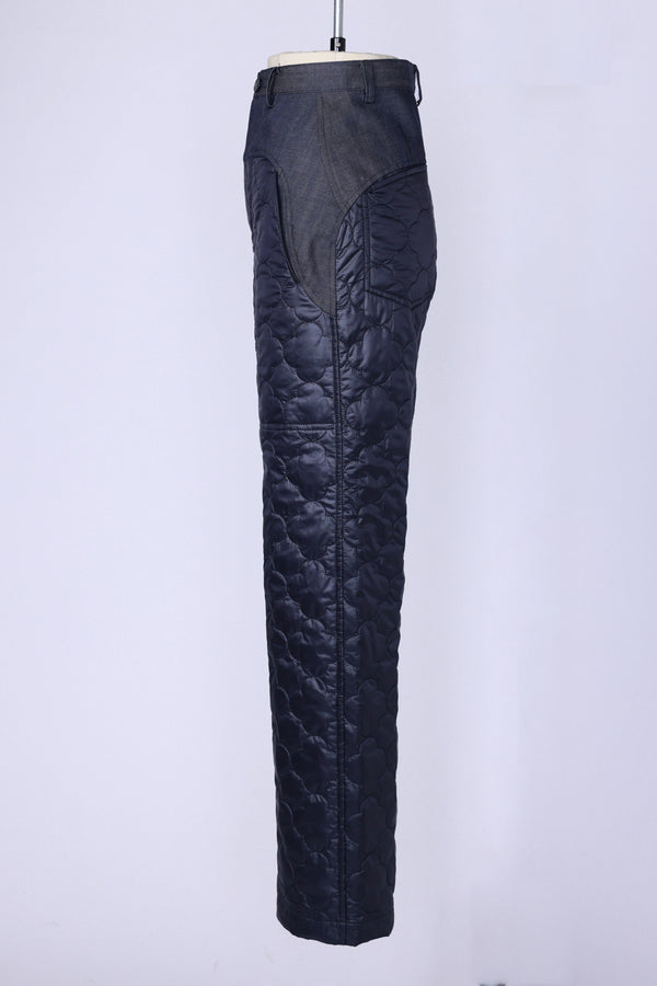 【RURI W. / ルリ】NYLON QUILTED DENIM TROUSERS / Black × Navy
