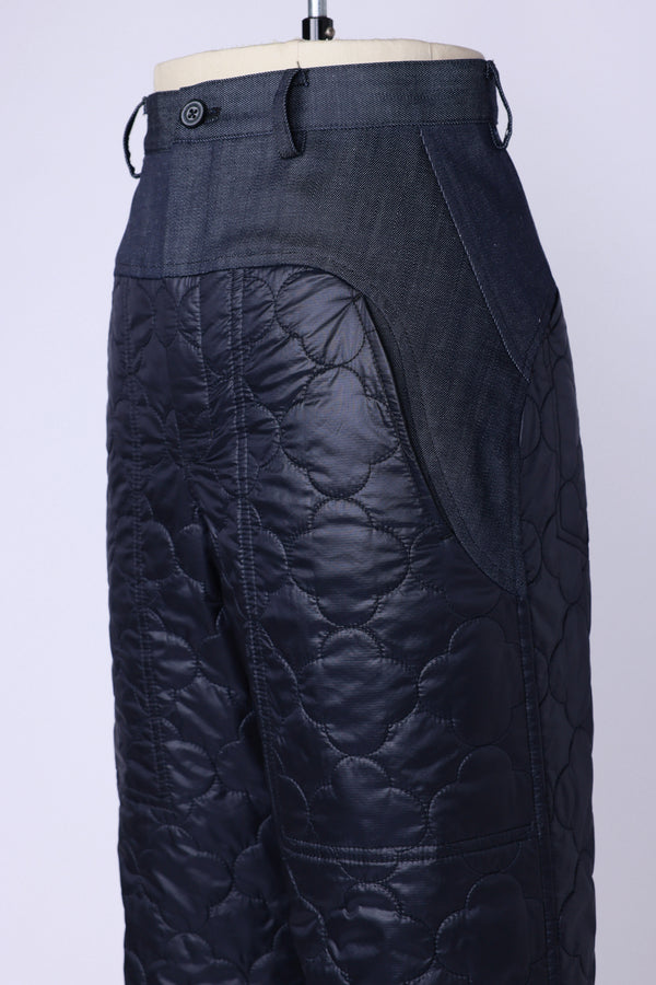 【RURI W. / ルリ】NYLON QUILTED DENIM TROUSERS / Black × Navy