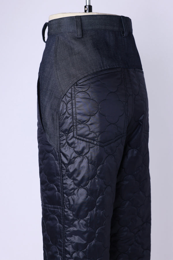 【RURI W. / ルリ】NYLON QUILTED DENIM TROUSERS / Black × Navy