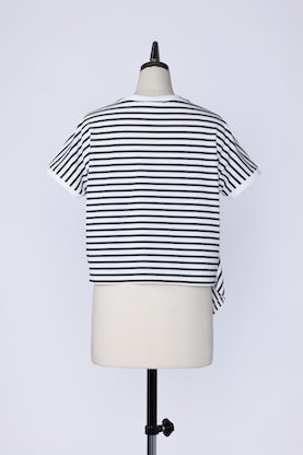 【RURI W. / ルリ】EMD. HORSE STRIPED TEE  / Off-White × Navy