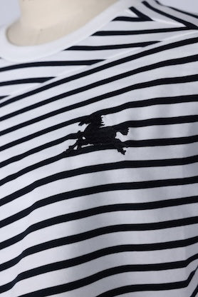 【RURI W. / ルリ】EMD. HORSE STRIPED TEE  / Off-White × Navy