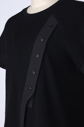 【RURI W. / ルリ】BUTTONED WAFFLE TEE / Black