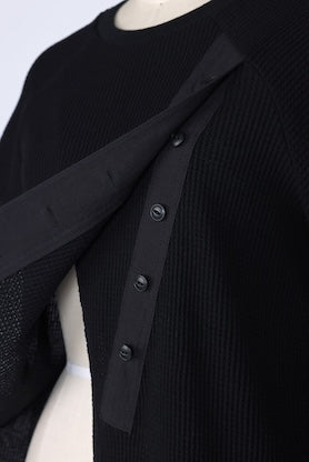 【RURI W. / ルリ】BUTTONED WAFFLE TEE / Black