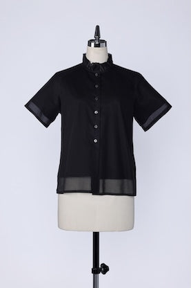 【RURI W. / ルリ】DOUBLE-LAYER FRILL NECK SHIRT / Black