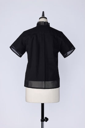 【RURI W. / ルリ】DOUBLE-LAYER FRILL NECK SHIRT / Black