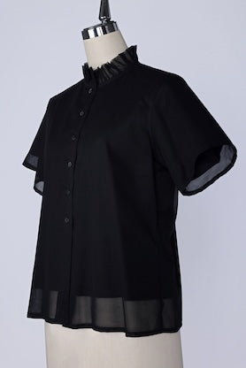 【RURI W. / ルリ】DOUBLE-LAYER FRILL NECK SHIRT / Black