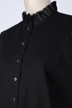 【RURI W. / ルリ】DOUBLE-LAYER FRILL NECK SHIRT / Black